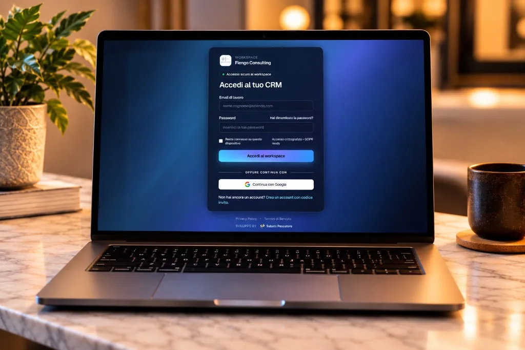 Accesso al CRM Fiengo Consulting su laptop