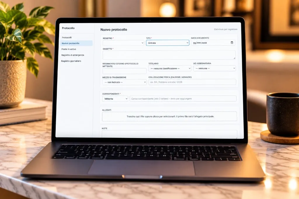 Registrazione di un nuovo protocollo su laptop