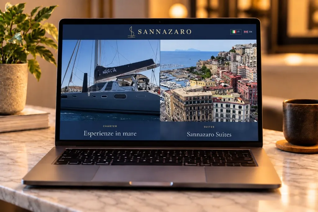 Sito Sannazaro, charter e suite, su laptop