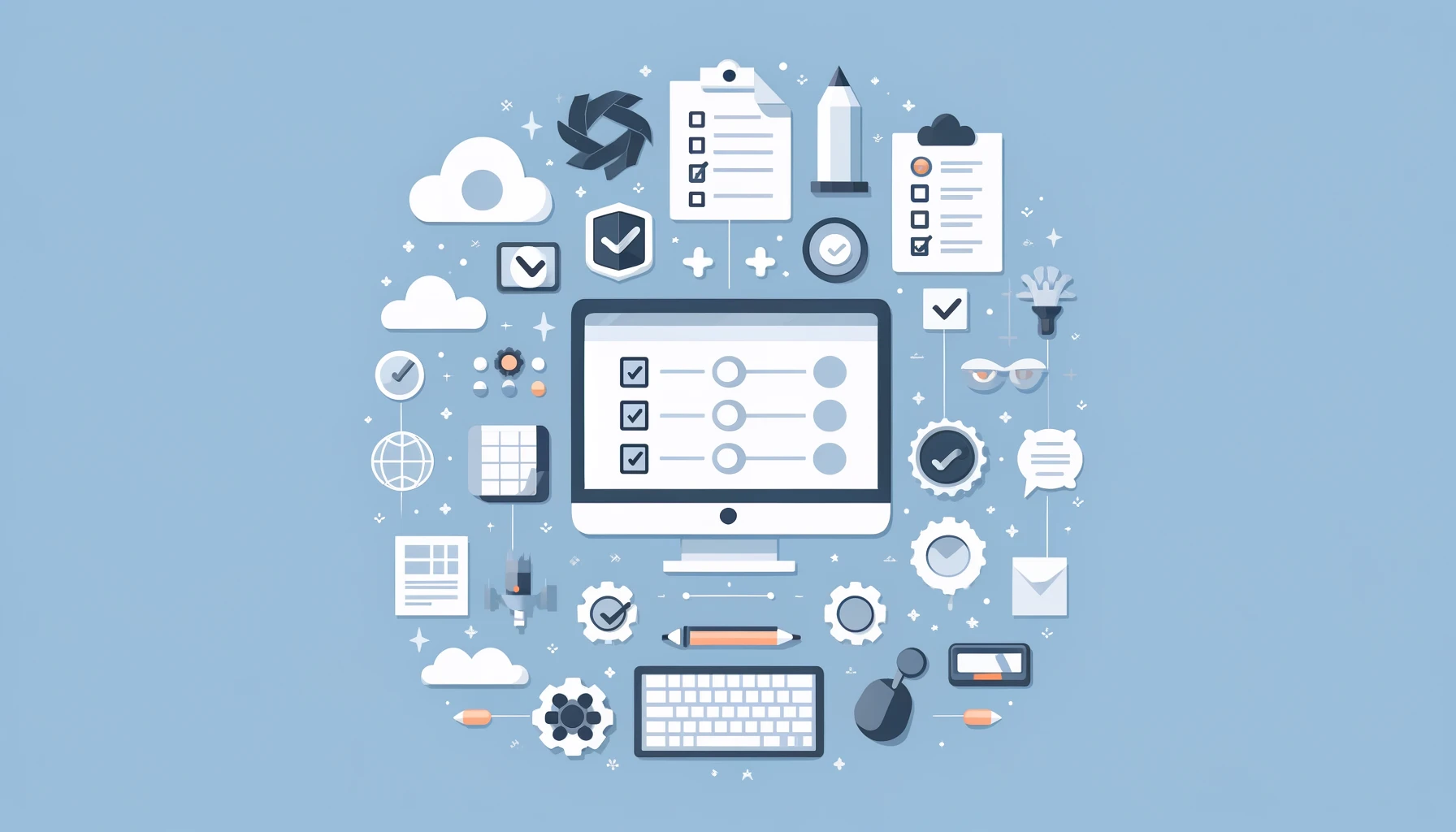 Illustrazione di strumenti digitali, automazione e monitoraggio per siti web
