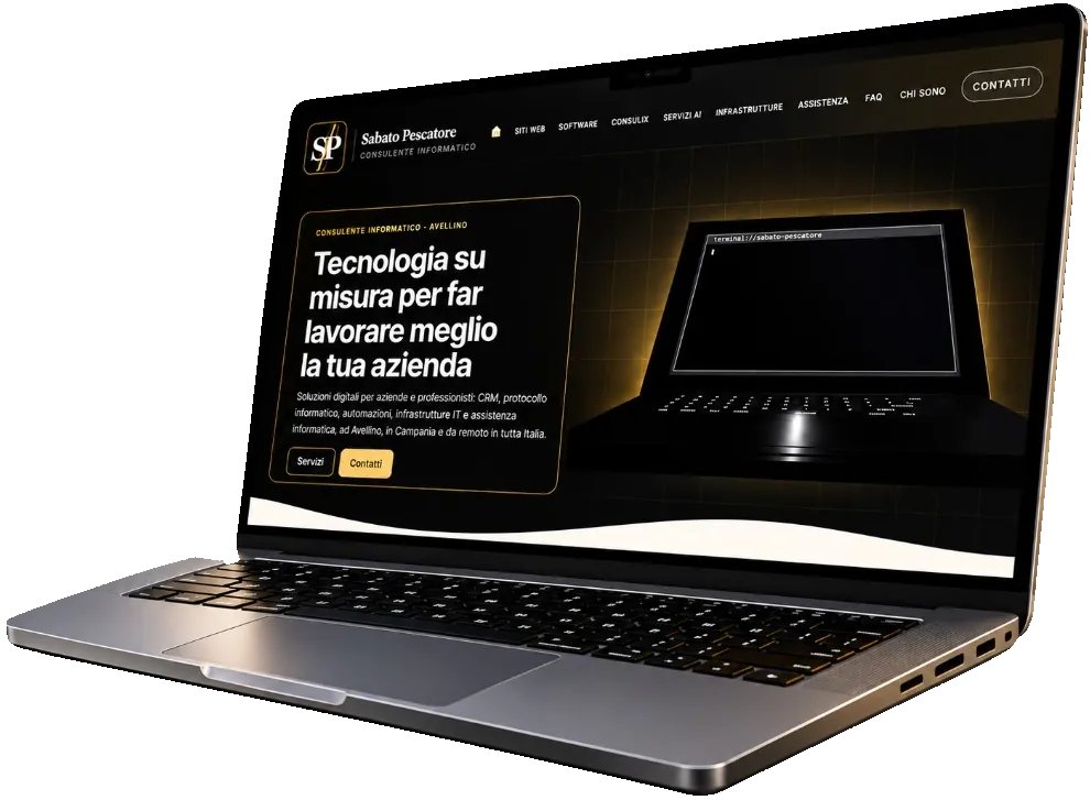 Laptop con la homepage di Sabato Pescatore sullo schermo